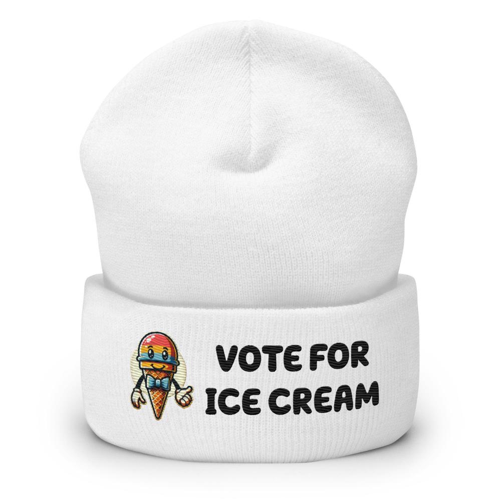 Vote For Ice Cream Cuffed Beanie - White Color - https://ascensionemporium.net